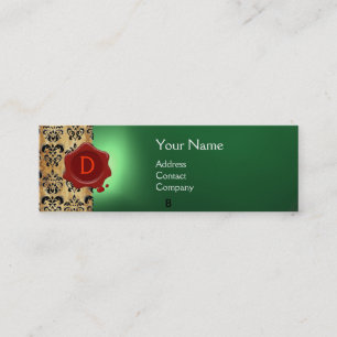 WAX SEAL DAMASK PARCHMENT MONOGRAM green Mini Business Card