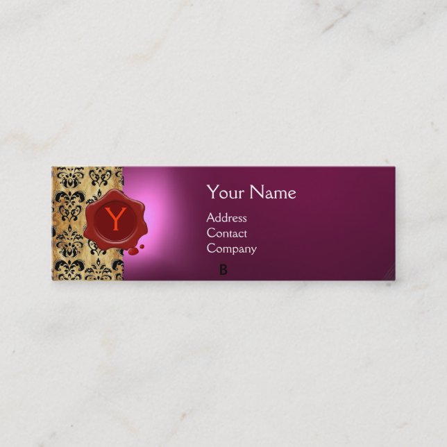 WAX SEAL DAMASK PARCHMENT  MONOGRAM pink Mini Business Card (Front)