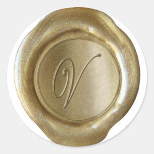 Wax Seal Monogram - Gold - Script V -