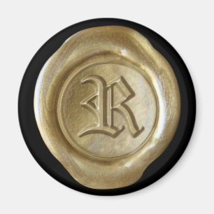 Wax Seal Monogram Magnet - Gold - Old English -