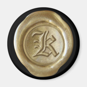 Wax Seal Monogram Magnet - Gold - Old English -