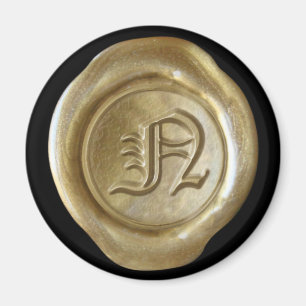 Wax Seal Monogram Magnet - Gold - Old English -