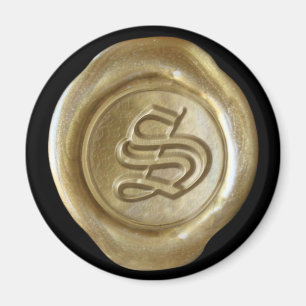 Wax Seal Monogram Magnet - Gold - Old English -