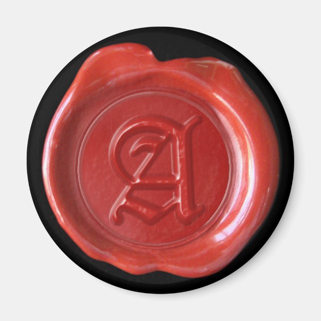 Wax Seal Monogram Magnet - Red - Old English - (Front)