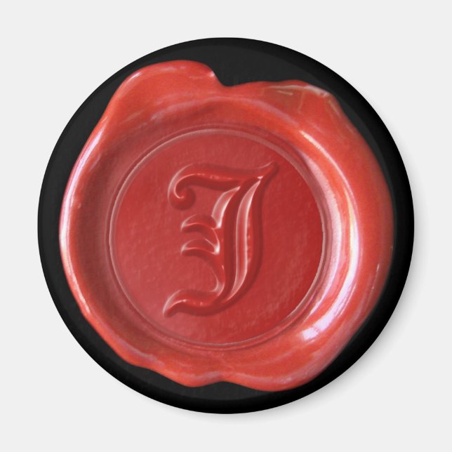 Wax Seal Monogram Magnet - Red - Old English - (Front)