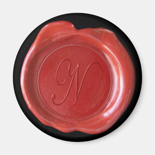 Wax Seal Monogram Magnet - Red - Script Style - (Front)