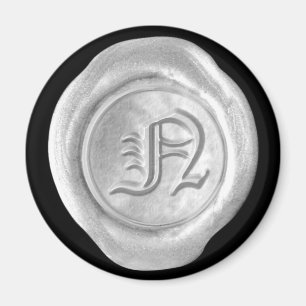 Wax Seal Monogram Magnet - Silver - Old English -