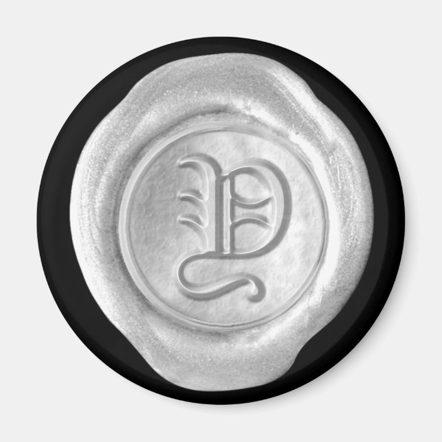 Wax Seal Monogram Magnet - Silver - Old English - (Front)