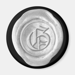 Wax Seal Monogram Magnet - Silver - Old English -