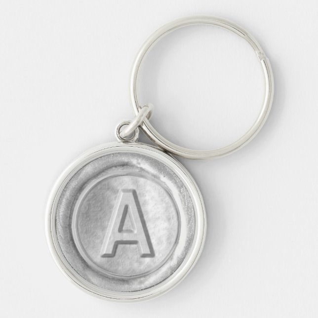 Wax Seal Monogram - Silver - Bold A - Key Ring (Front)