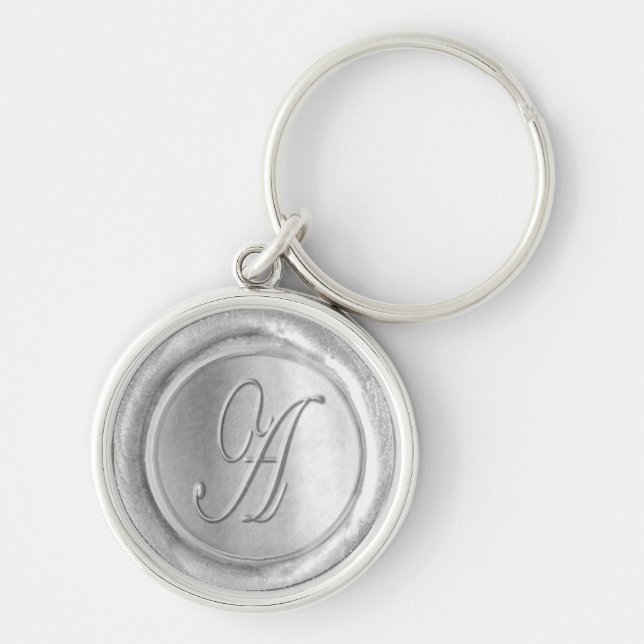 Wax Seal Monogram - Silver - Script A - Key Ring (Front)