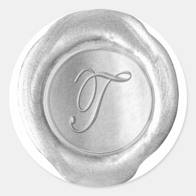 Wax Seal Monogram - Silver - Script T - (Front)