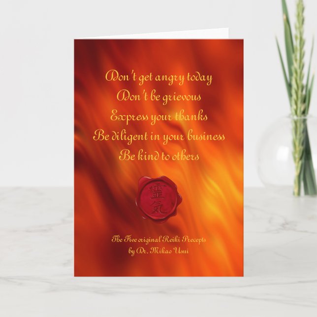 wax seal - REIKI & Precepts | fire red waves Thank You Card (Front)