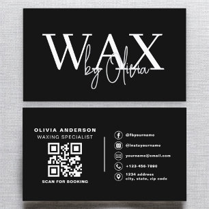 Wax Specialist Aesthetician QR Code Black White Business Card