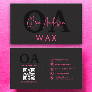 Wax Specialist Aesthetician QR Code Hot Pink Black Business Card