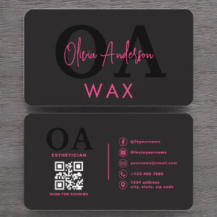 Wax Specialist Aesthetician QR Code Hot Pink Black Business Card