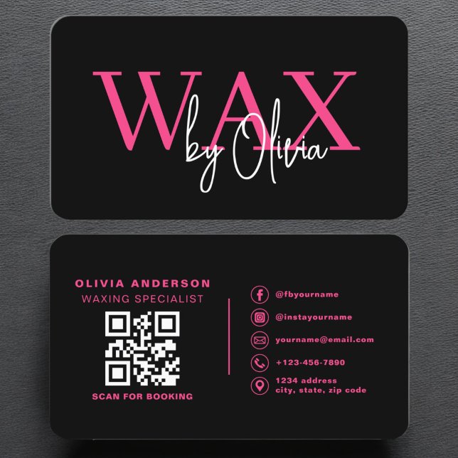 Wax Specialist Aesthetician QR Code Hot Pink  Business Card (Creator Uploaded)