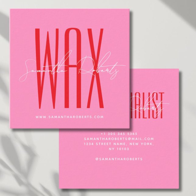 Wax specialist modern typography script pink square business card (Creator Uploaded)