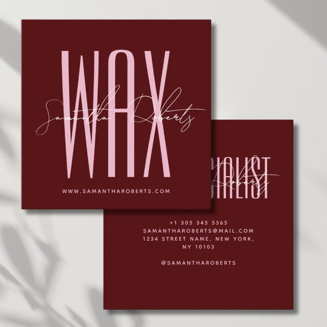 Wax specialist modern typography script red square business card (Creator Uploaded)
