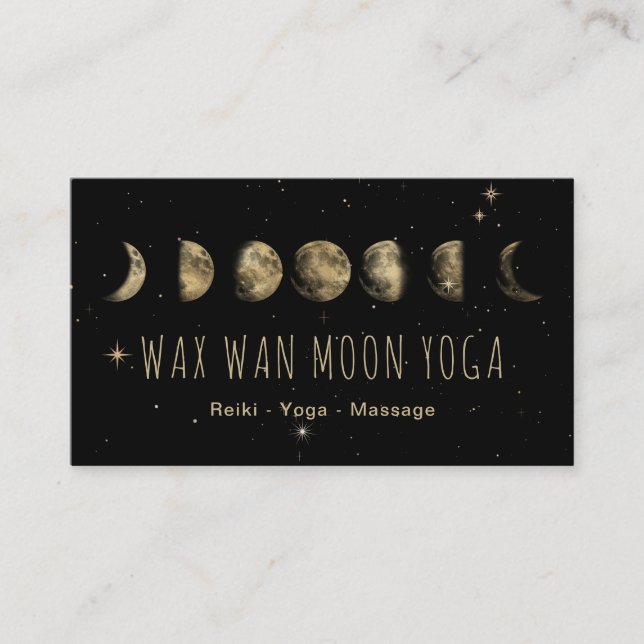 *~* Wax Wan Stars GOLD MOON Lunar Phases Black Business Card (Front)