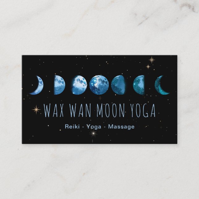 *~* Wax Wan Stars TEAL BLUE Lunar Moon Phases Business Card (Front)