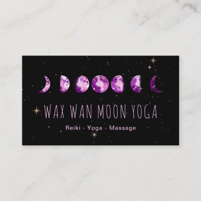 *~* Wax Wan Stars Violet Purple Lunar Moon Phases Business Card (Front)