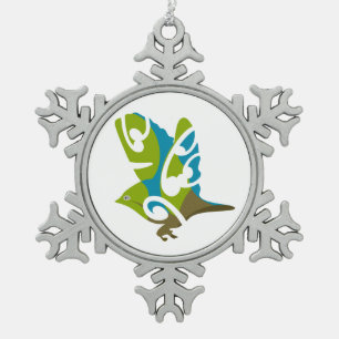 Waxeye - Tauhou , New Zealand Bird Snowflake Pewter Christmas Ornament