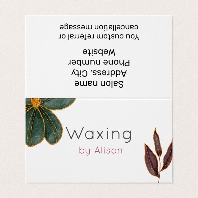 Waxing Aesthetician gold maroon teal Business Card (Outside Unfolded)