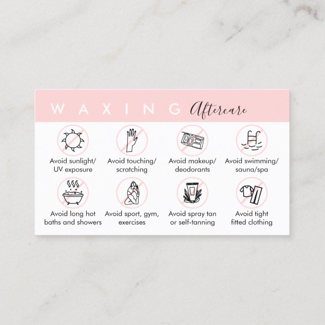 Waxing after care advices instructions business card (Back)
