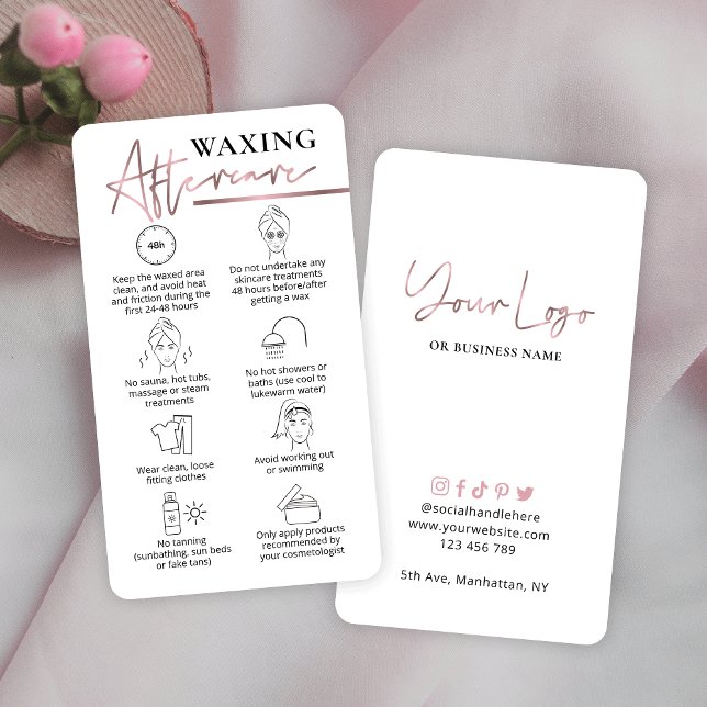 Waxing After Care Guide Pink Rose Gold Beauty Bar Business Card (Creator Uploaded)