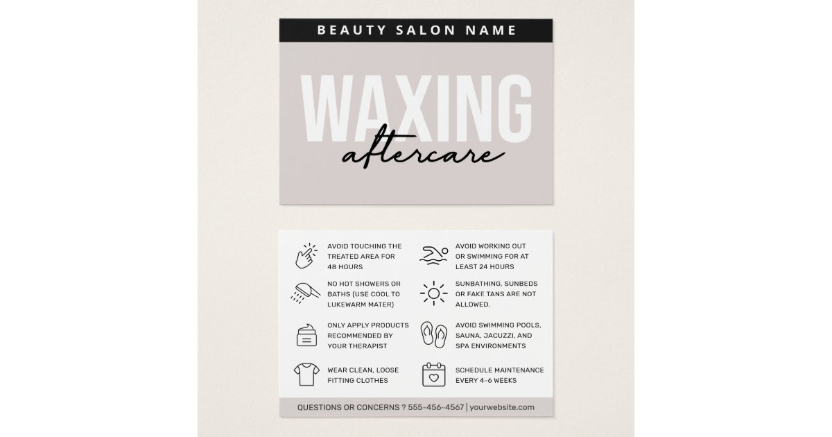 Waxing Aftercare Card Hair Removal Instructions | Zazzle Waxing Aftercare Card Hair Removal Instructions | Zazzle