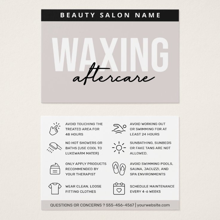 Waxing Aftercare Card Hair Removal Instructions | Zazzle