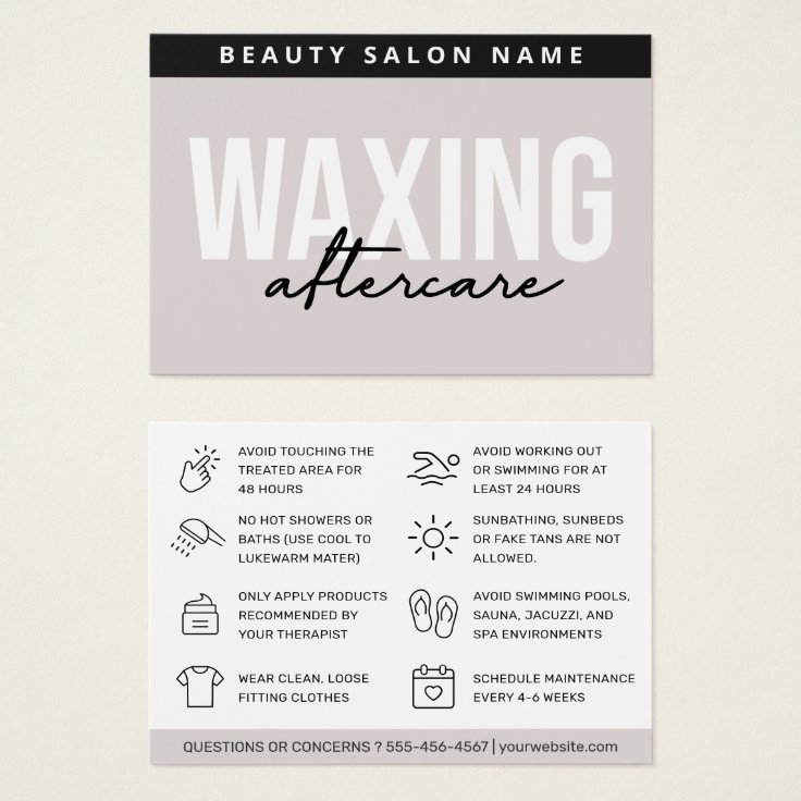 Waxing Aftercare Card Hair Removal Instructions | Zazzle Waxing Aftercare Card Hair Removal Instructions | Zazzle