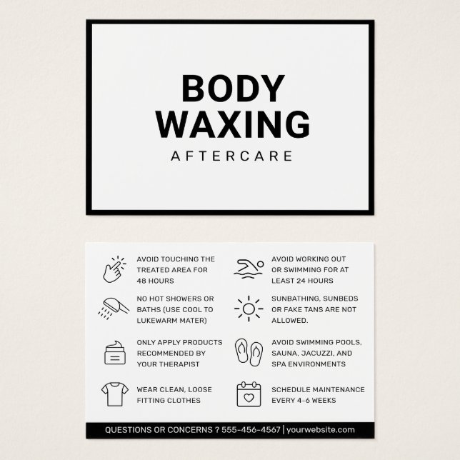Waxing Aftercare Card Hair Removal Instructions (Front & Back)