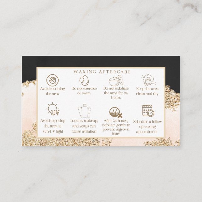 Waxing Aftercare Instruction Pink Black Gold Business Card (Back)