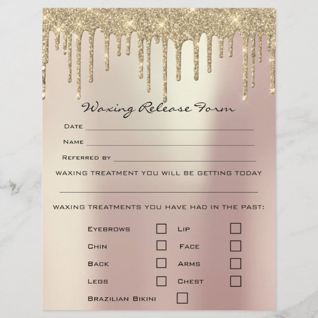 Waxing Depilation Liability Waiver Release Sparkly Flyer (Front)