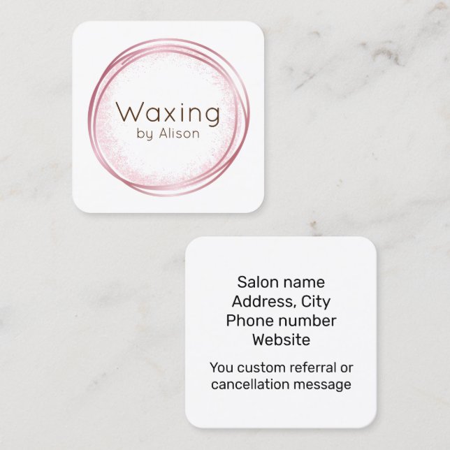 Waxing esthetician pink square business card (Front/Back)