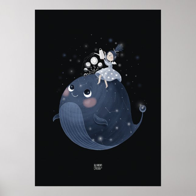 WAXING MOON WHALE by Alexandra Dikaia Poster (Front)