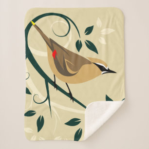 Waxwing Birds Sherpa Blanket