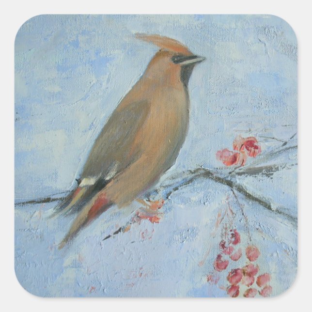 Waxwing Square Sticker (Front)