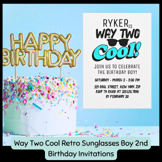 Way Two Cool Retro Sunglasses Boy 2nd Birthday Invitation