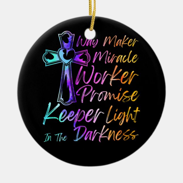 Waymaker Miracle Worker Rainbow Christian Jesus Go Ceramic Tree Decoration (Front)