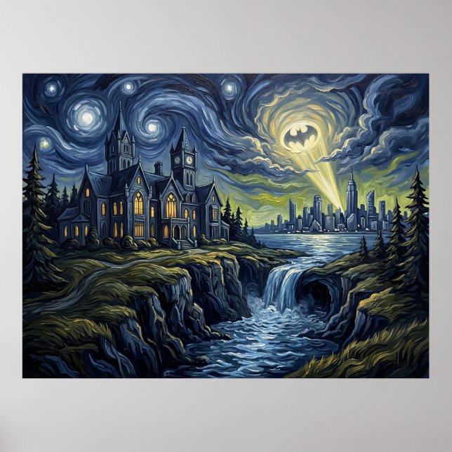 Wayne Manor Starry Night Comic Landscape Poster (Front)
