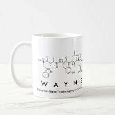 Mug featuring the name Wayne spelled out in the single letter amino acid code
