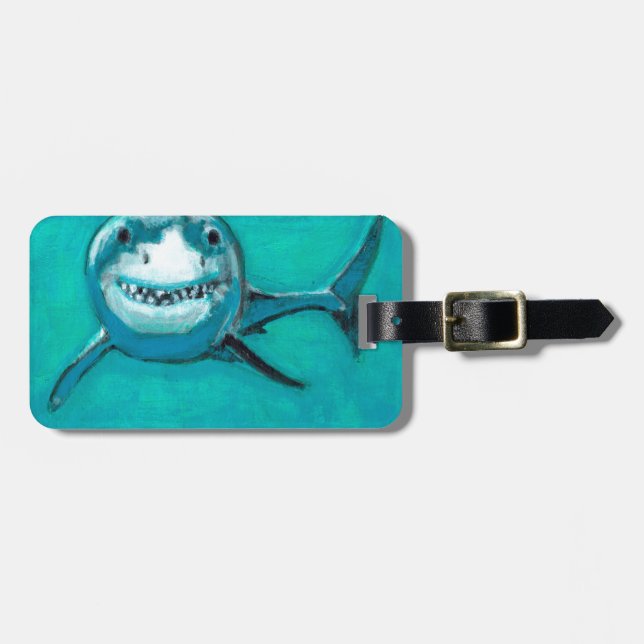 "Wayne" The Great White Shark Luggage Tag (Front Horizontal)
