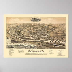Waynesboro, VA Panoramic Map - 1891 Poster