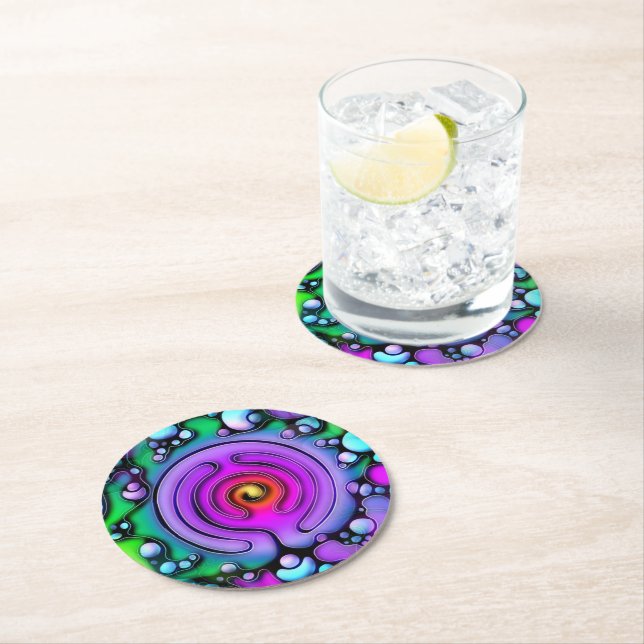 Ways Of Life - Neurographic Art Pattern 2 Round Paper Coaster (Insitu)