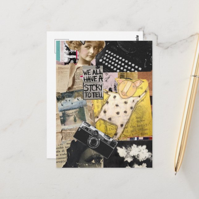 We All Have a Story Mixed Media Collage Postcard (Front/Back In Situ)