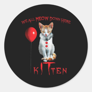We All Meow Clown Cat Kitten Halloween Funny Cute Classic Round Sticker