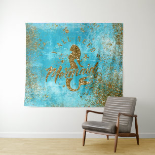 We all need mermaids - Girly Gold Glitter Mermaid Tapestry
